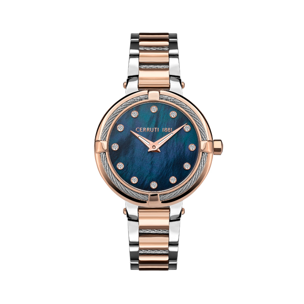 Cerruti 1881 Pace Women Dark Blue ,Silver And Rose Gold Watch