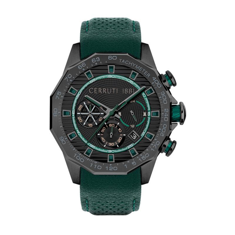 Cerruti Molveno Men's Green Leather Chronograph Watch