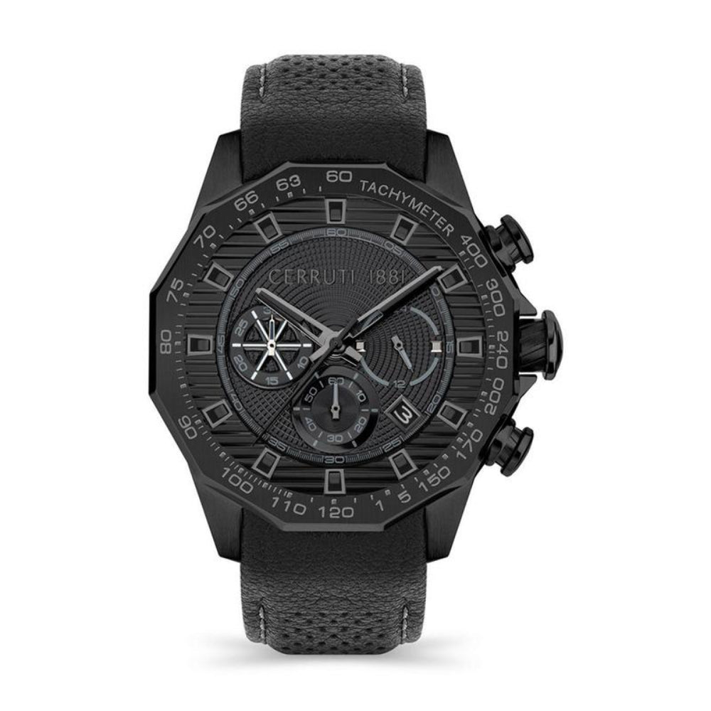 Cerruti MolvenoMen's Black Leather Chronograph Watch