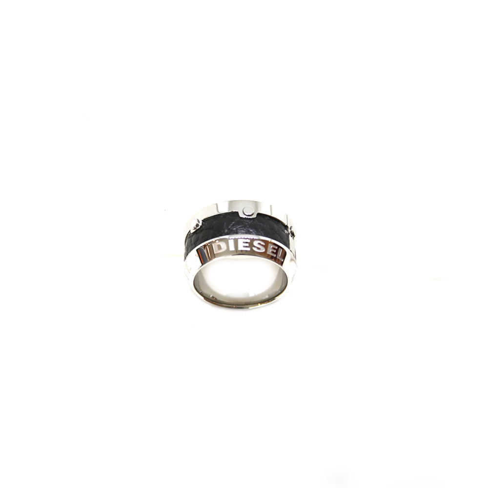 Diesel Men'S Ring Stailess Steel With Black Leather In The Middle Size 8