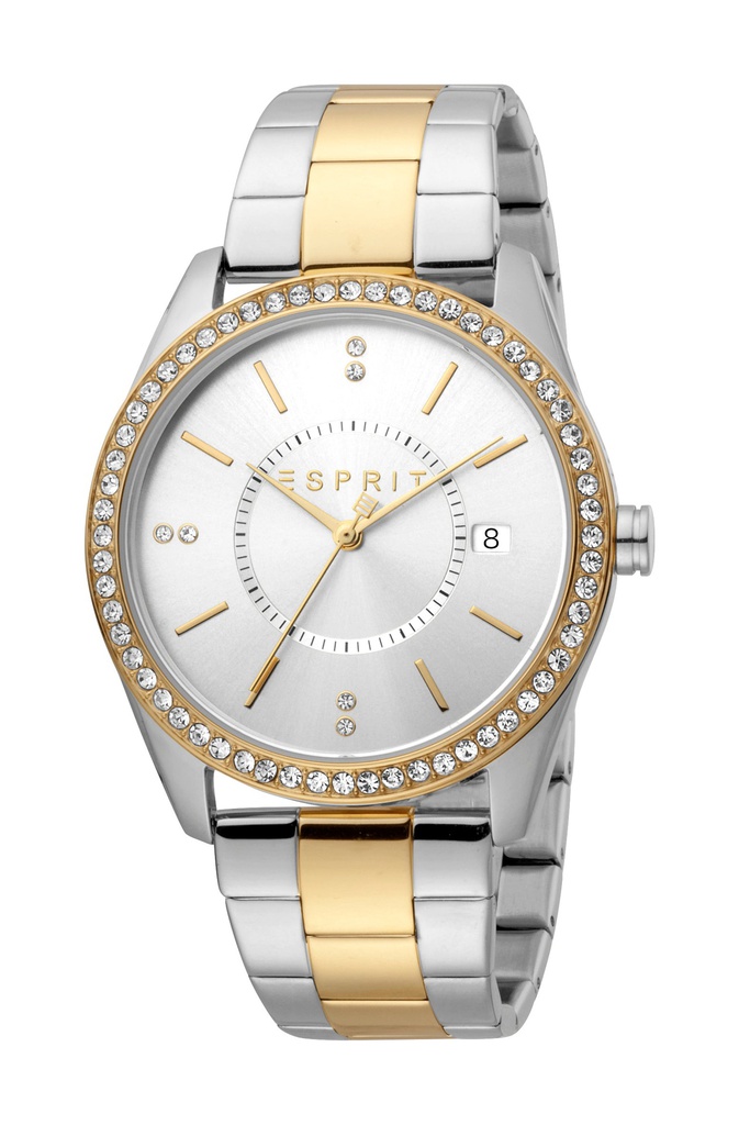 Esprit Women Watch, Two Tone Silver &amp; Gold Color Case, Silver Dial, Two Tone Silver &amp; Gold Color Stainless Steel Metal Bracelet