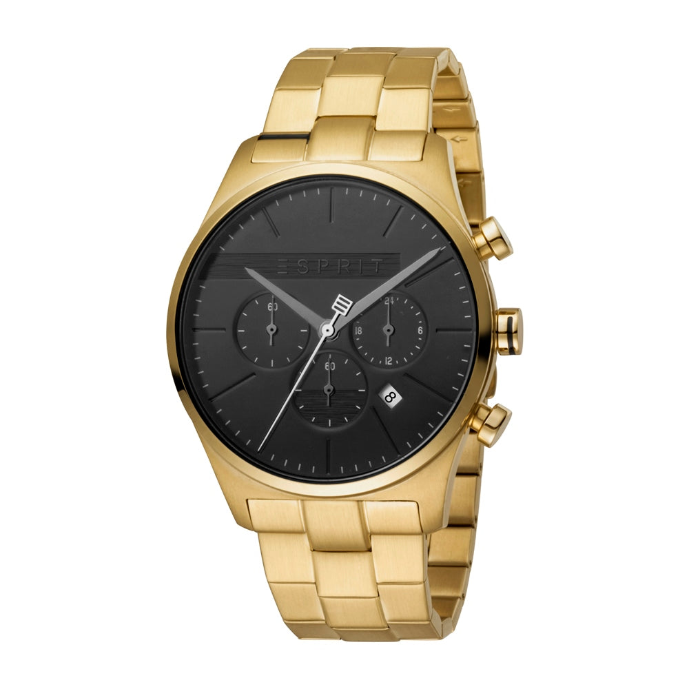 Esprit Men's IP Gold Chronograph Watch Black Dial &amp; Metal Bracelet