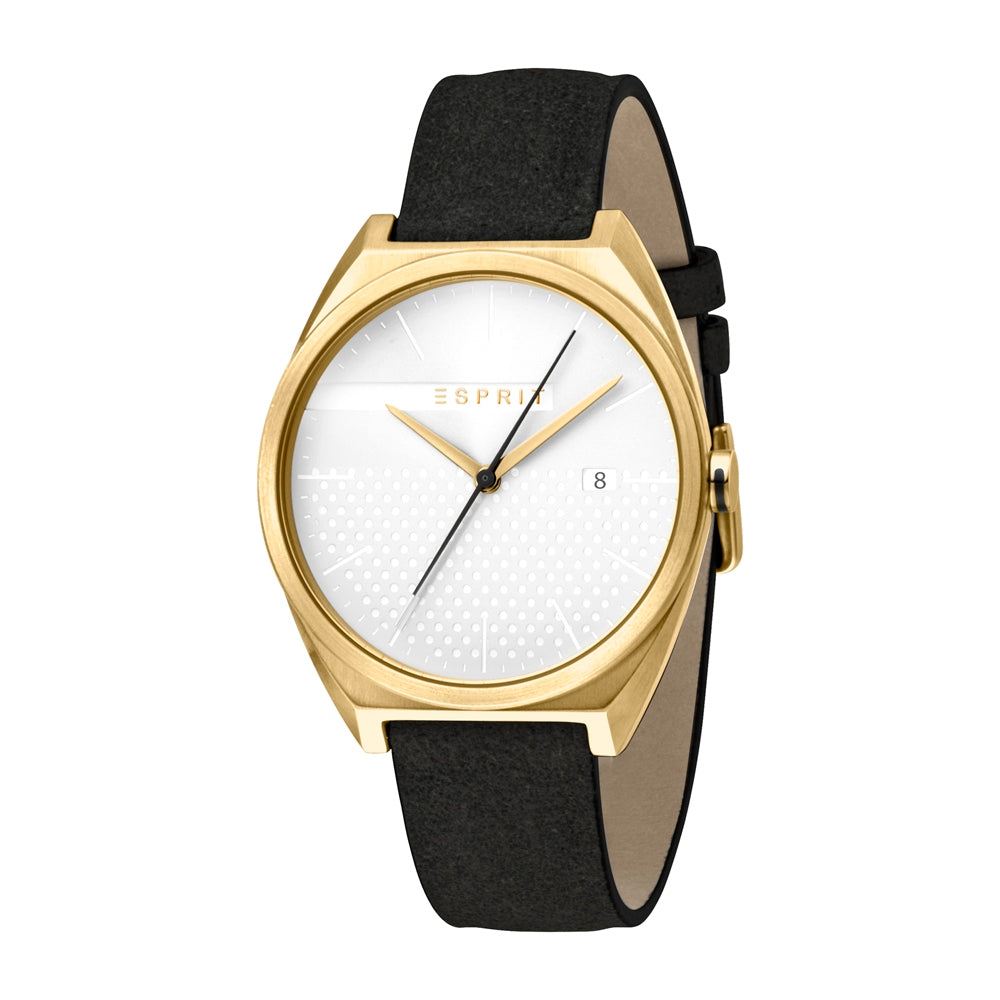 Esprit Men's IP Gold Watch White Dial &amp; Black Strap