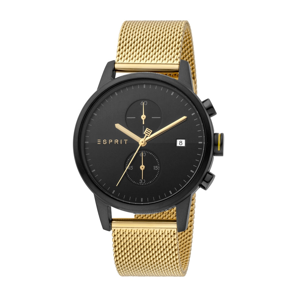 Esprit Men's Black PVD Case Watch Black Dial &amp; IP Gold Mesh Bracelet