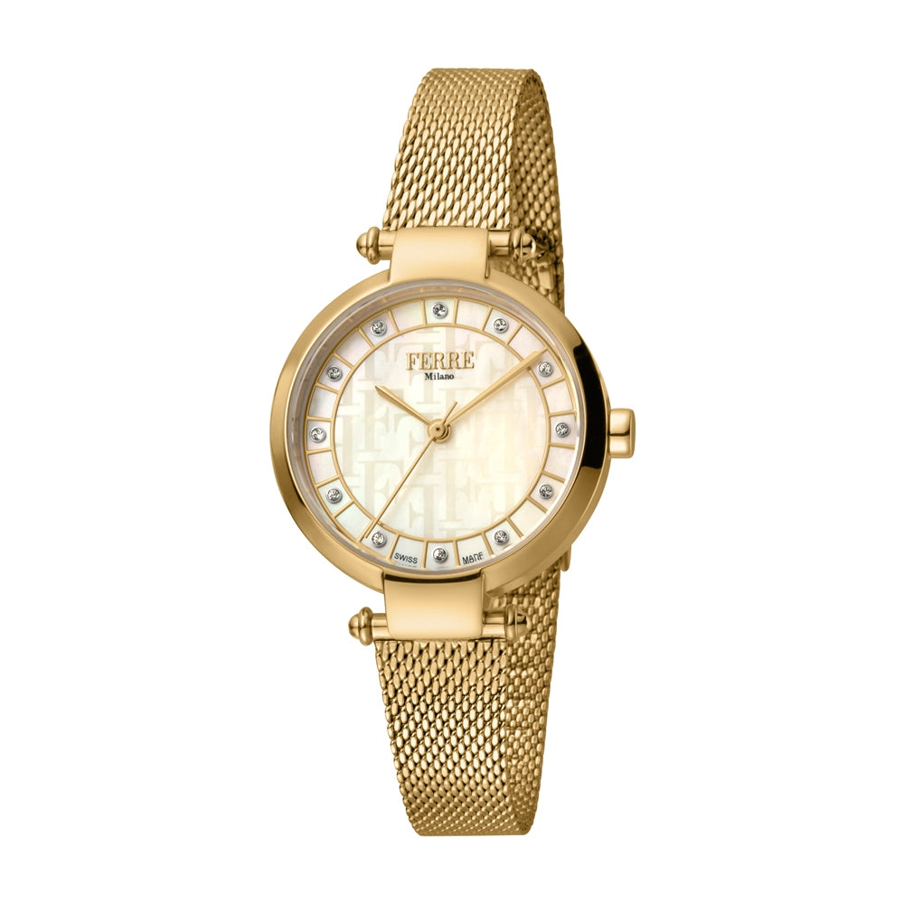 Ferre Milano Ladies Watch Mother Of Pearl Dial With Goldencolor Case