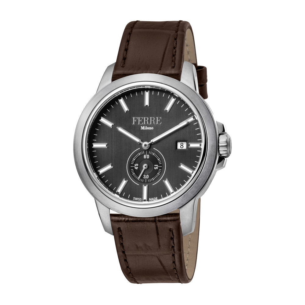 Ferre Milano Men's Watch Brown Leather Strap &amp; Silver Color Case