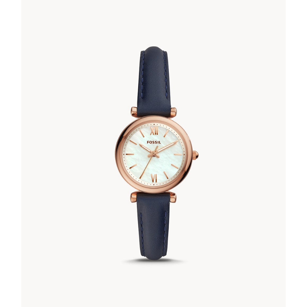 Fossil Carlie Women's Mini Three-Hand Navy Leather Watch