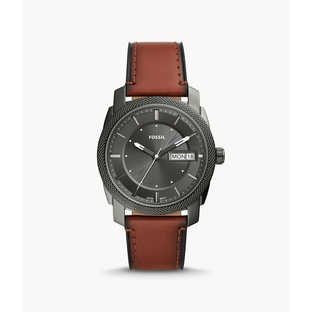 Fossil Machine Men's Three-Hand Date Brown Eco Leather Watch