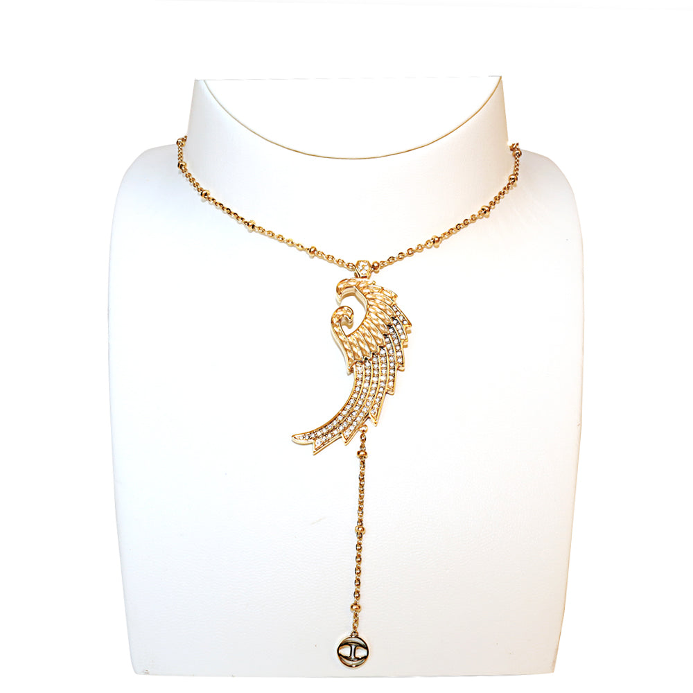 Just Cavalli Necklace Ip Gold Chain With Just Cavalli Logo &amp; Angel Wing &amp; Jc Logo Pendant