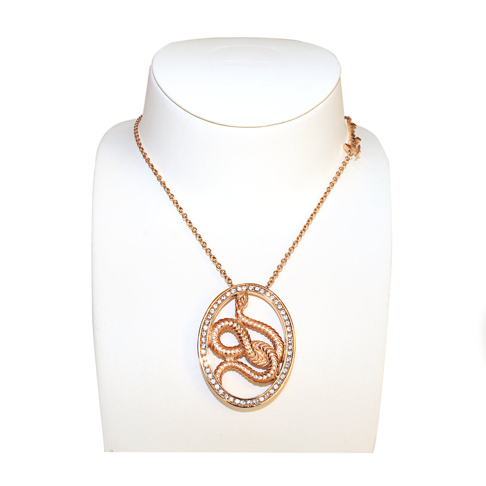 Just Cavalli Necklace Ip Rose Gold Chain With Oval Shape Â &amp; Snake Pendant