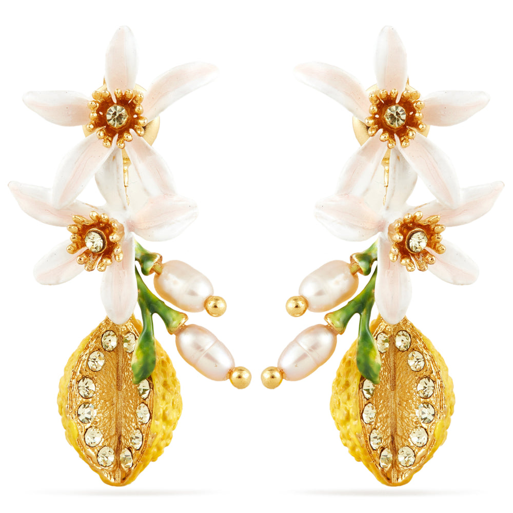 Les Nereides Half Lemon And Lemon Blossom Post Earrings