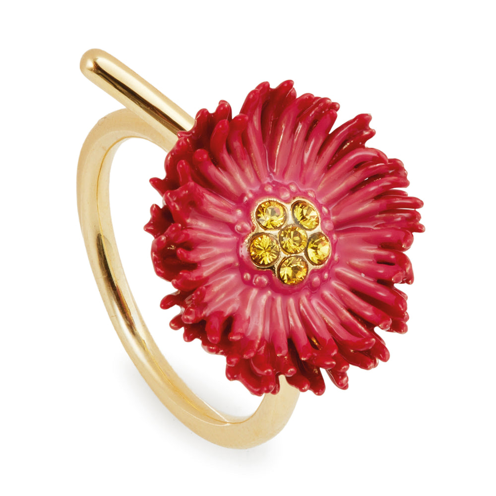 Les Nereides Red Flower And Crystal Ring