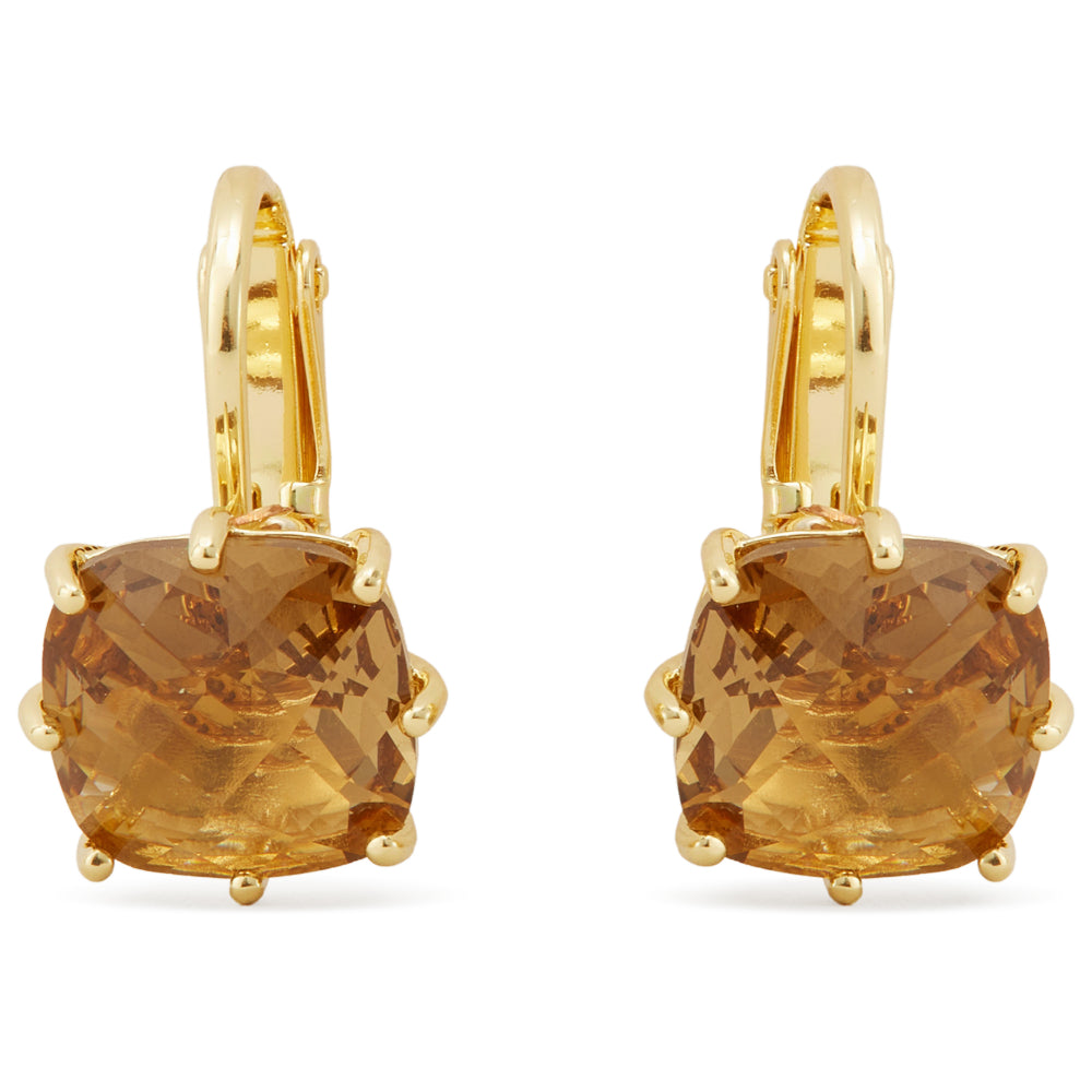Les Nereides Golden Brown Diamantine Square Stone Clip-On Earrings