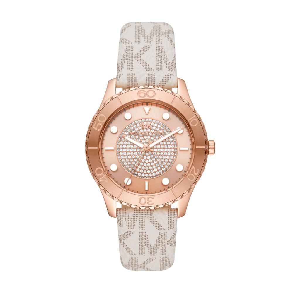 Michael Kors Runway Rose Gold Tone Leather Strap Ladies Watch