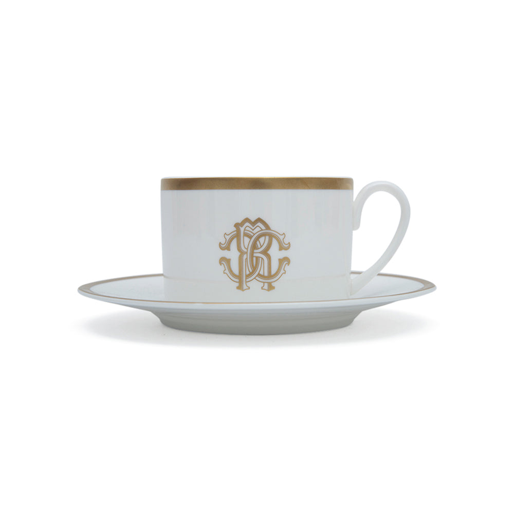 Roberto Cavalli Silk Gold Luxury box Set 2 Pcs. Tea Cup &amp; Saucer - 8.6 x H 5.9 Cm Cap.22 Cl. - S.15.5 Cm