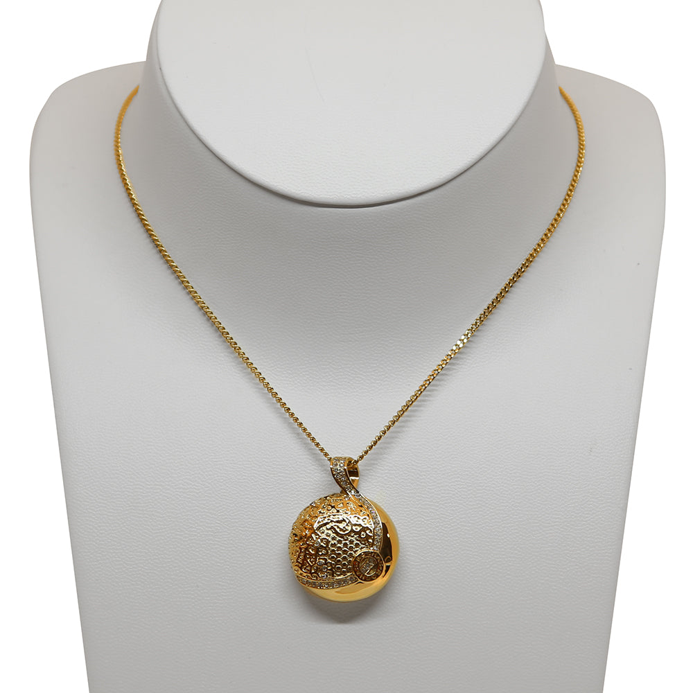 Rochas Ladies Necklace Ip Gold Chain Round Pendant With Stone