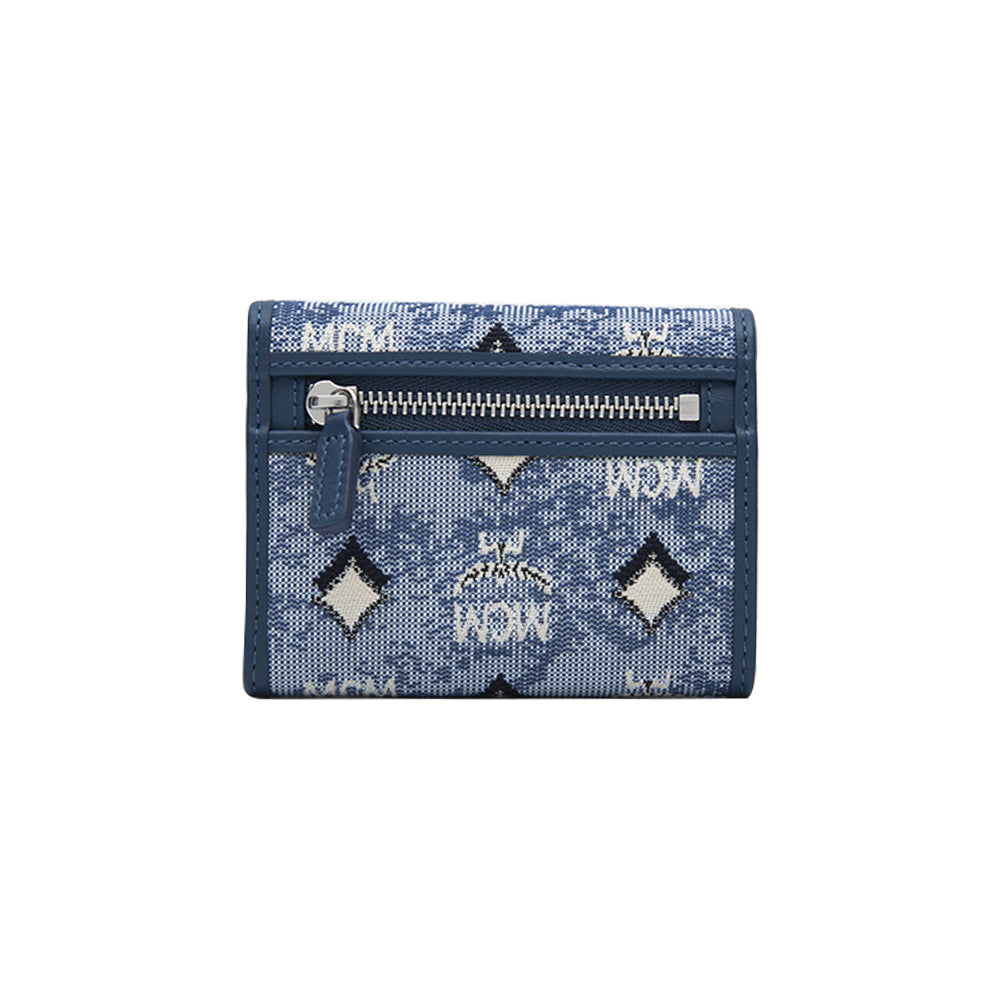 MCM Vintage Monogram Jacquard 3 Fold Wallet Blue Mini