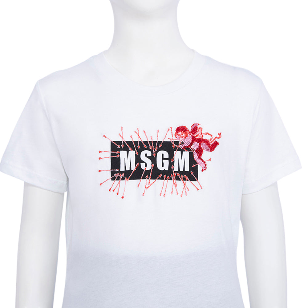 MSGM Kids  White /Powder Blue T-Shirt
