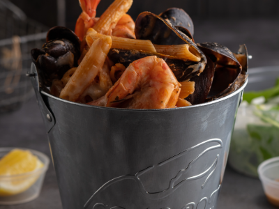 Small Pink Pasta Shrimps And Mussels