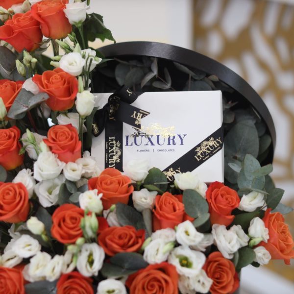 Round Black Leather Box with Chocolates