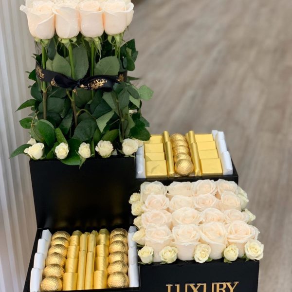 4 Section Box with Roses and Chocolates