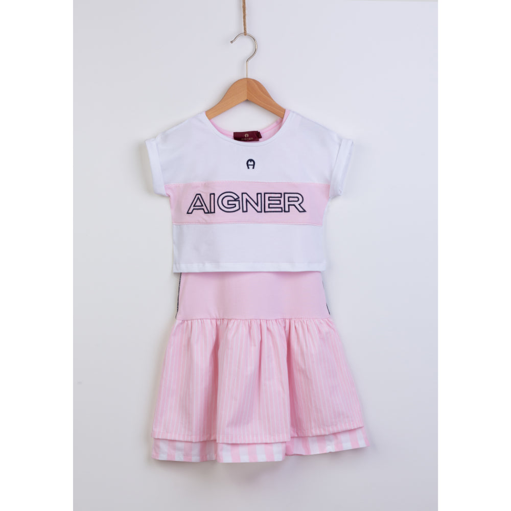 Aigner Kids White &amp; Pink Set Dress