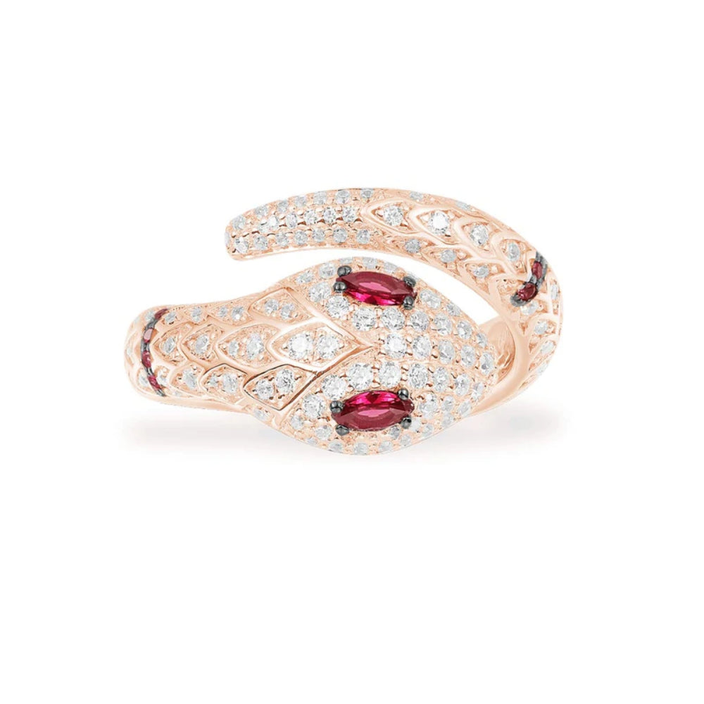 Apm Monaco Serpent Wrap Ring With Red Stones