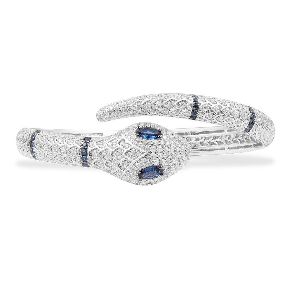 Apm Monaco Serpent Open Cuff With Navy Blue Stones - Silver
